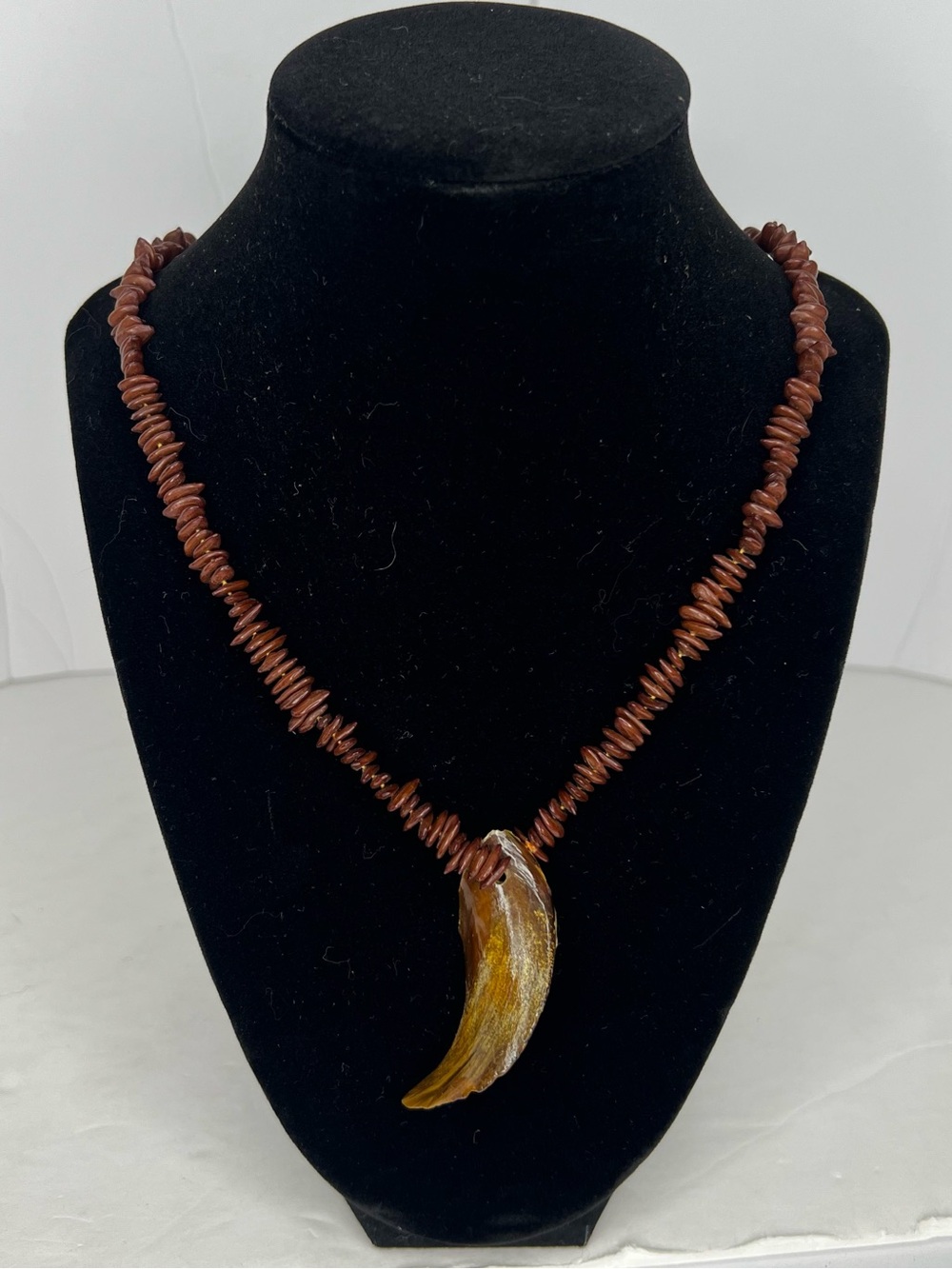 Handcrafted Brown Seed Beaded Necklace with Rare Vintage Nut Shell